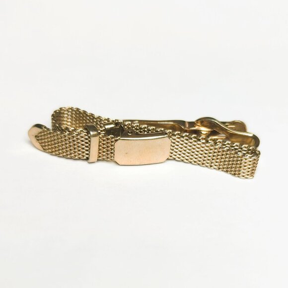 Vintage Swank Gold Tone Tie Clip Mesh Wrap Around Mid Century Tie Bar - Picture 1 of 3
